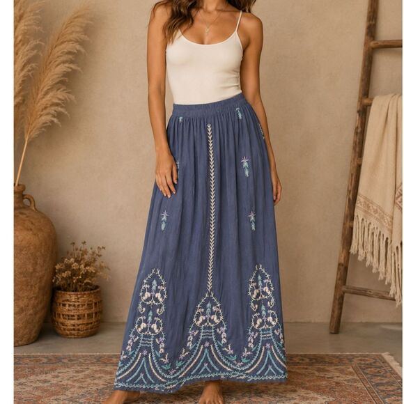 Dresses & Skirts - Boho Embroidered Mesh Maxi Skirt Cottagecore Festival Hippy Artsy NWT Size S/M